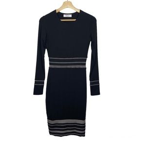 BAILEY 44 Long Sleeve Bodycon Midi Dress, Black, Metallic Inserts, Size Small